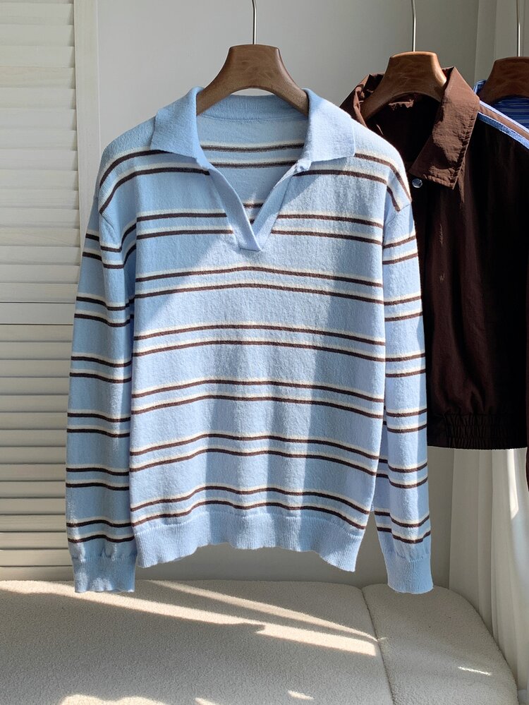 Comfortcana Women's Blue And White Stripe Colorblock Casual Preppy Daily School Long Sleeve Sweater Autumn - Mint Blue - View 4