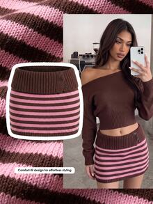 Comfortcana Women's Colorblock Striped Knit Skirt - Brown - View 2