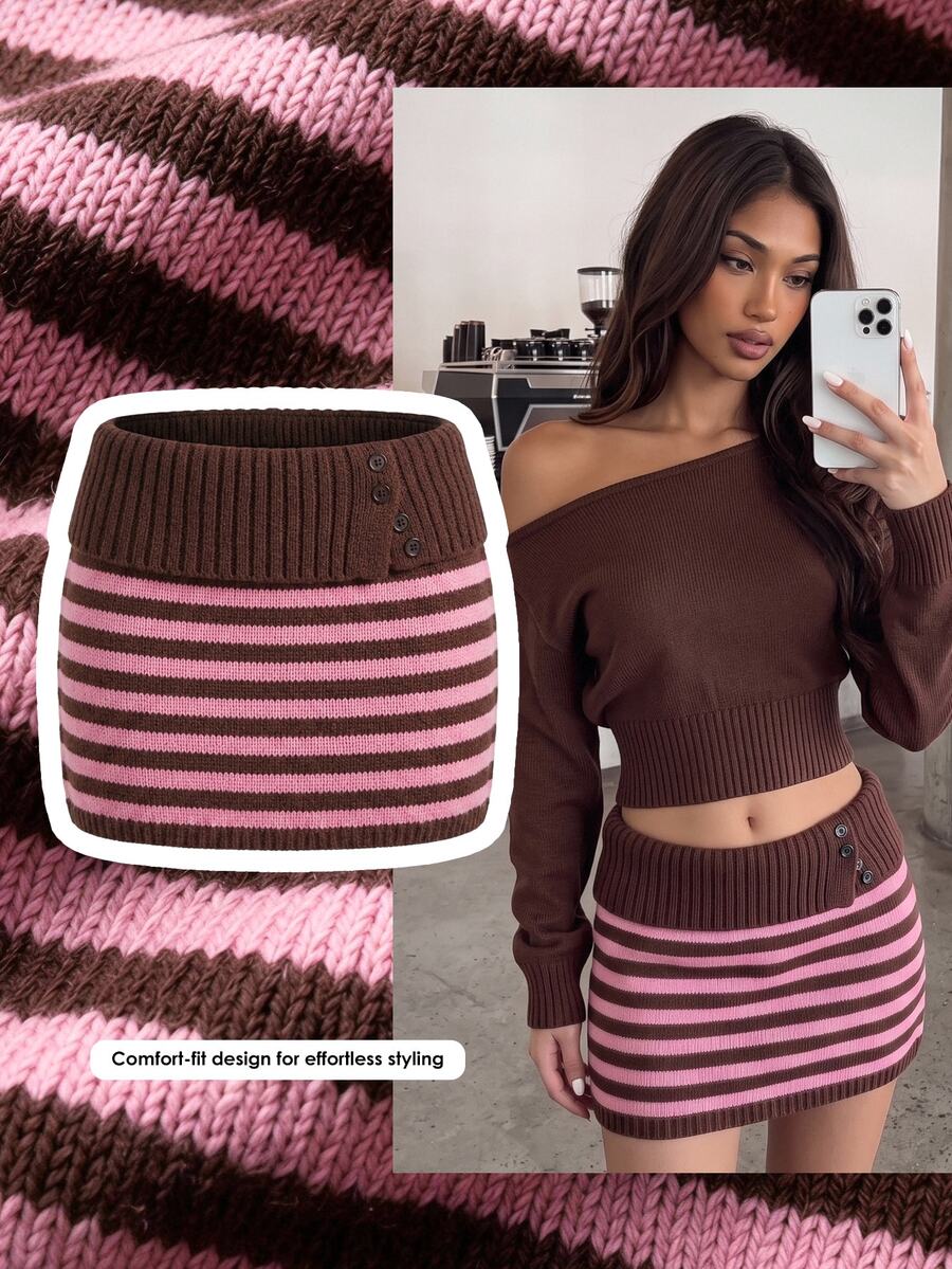 Comfortcana Women's Colorblock Striped Knit Skirt
