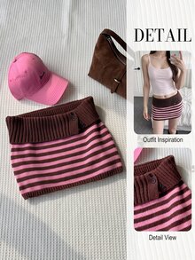 Comfortcana Women's Colorblock Striped Knit Skirt - Brown - View 8