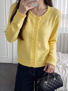 Comfortcana Cardigan de unicolor versátil y casual para mujer - amarillo ganso - Ver 5