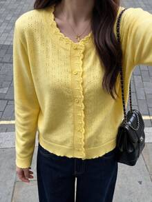 Comfortcana Cardigan de unicolor versátil y casual para mujer - amarillo ganso - Ver 6