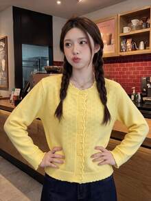 Comfortcana Cardigan de unicolor versátil y casual para mujer - amarillo ganso - Ver 8