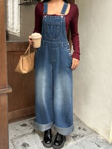 Rivivi Fashion Casual Vintage Washed Versatile Denim Overalls - Dark Wash - View 8