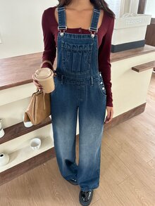 Rivivi Fashion Casual Vintage Washed Versatile Denim Overalls - Dark Wash - View 3