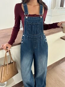 Rivivi Fashion Casual Vintage Washed Versatile Denim Overalls - Dark Wash - View 5