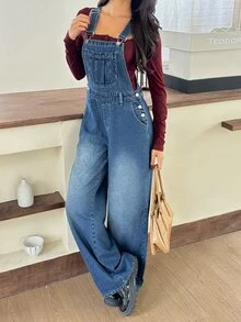 Rivivi Fashion Casual Vintage Washed Versatile Denim Overalls - Dark Wash - View 6
