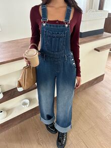 Rivivi Fashion Casual Vintage Washed Versatile Denim Overalls - Dark Wash - View 9