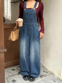 Rivivi Fashion Casual Vintage Washed Versatile Denim Overalls - Dark Wash - View 4