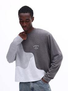 SUMWON Sweatshirt Lengan Panjang Leher Bulat Blok Warna Kontras Pria dengan Detail Logo, Atasan Pullover Kasual untuk Pakaian Sehari-hari Musim Gugur Musim Dingin, Gaya Nyaman, Polos - Grey - View 5