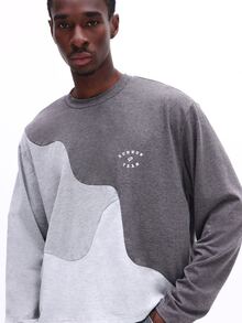 SUMWON Sweatshirt Lengan Panjang Leher Bulat Blok Warna Kontras Pria dengan Detail Logo, Atasan Pullover Kasual untuk Pakaian Sehari-hari Musim Gugur Musim Dingin, Gaya Nyaman, Polos - Grey - View 4