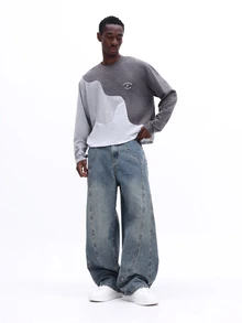 SUMWON Sweatshirt Lengan Panjang Leher Bulat Blok Warna Kontras Pria dengan Detail Logo, Atasan Pullover Kasual untuk Pakaian Sehari-hari Musim Gugur Musim Dingin, Gaya Nyaman, Polos - Grey - View 3
