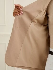 Lilora Jaket Blazer Lengan Panjang Wanita Warna Polos Kasual Elegan untuk Perjalanan Kantor Bisnis Warna Cokelat Muda Musim Panas - Khaki - View 9