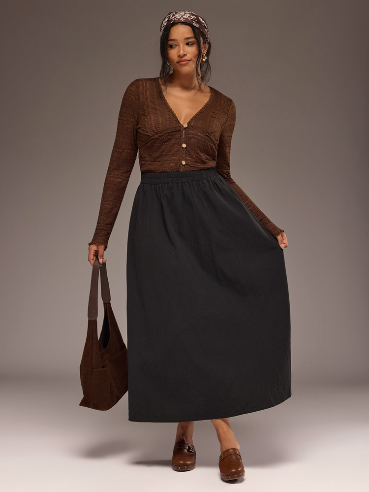 SHEIN VCAY Plus Size Women Solid Color Casual Baggy Versatile Daily Wear Skirt Office Formal Black Autumn - Black - View 7