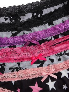 AltBold Women's Skull Lace Patchwork Thong Panties 5pcs Set - Multicolor - View 9