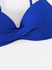 Swim Basics Women's Summer Beach Solid Color Criss-Cross Design Bikini Top - Royal Blue - View 6