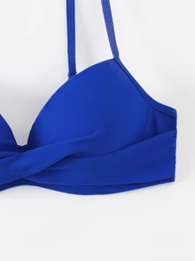Swim Basics Women's Summer Beach Solid Color Criss-Cross Design Bikini Top - Royal Blue - View 7