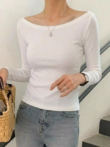 DAZY 女款大圓領修身短袖優雅T恤 灰色 春/夏/秋 - 白色 - 查看 5