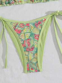 Costavie 2pcs Spring/Summer Vacation Sequin Textured Fabric Halter Triangle Bikini Top And Side Tie Bikini Bottom Sexy Women's Swimwear Set - Mint Green - View 8