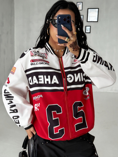 Coolane Dam- och herrmodell höst/vinter streetwear casual sport racebilförare utgångsgrafik dragkedja oversized långärmad baseballtröja racebilsjacka