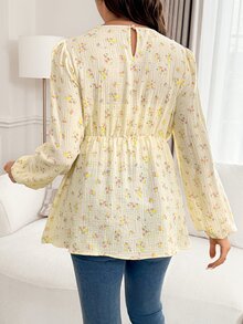 Slowluna Women's All-Over Print Nursing Function Casual Daily Long Sleeve Top - Apricot - View 4