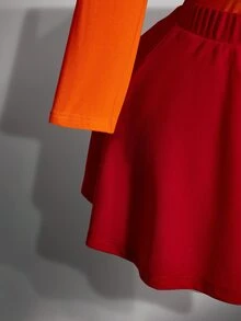 SHEIN ICON Plus Size Women's Halloween Costume, Velma Cosplay Outfit Jumpsuit & Skirt 2pcs Set With Pockets - Multicolor - View 9