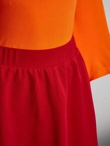 SHEIN ICON Plus Size Women's Halloween Costume, Velma Cosplay Outfit Jumpsuit & Skirt 2pcs Set With Pockets - Multicolor - View 8