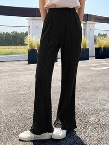FRIFUL Women's Casual Solid Color Ruffle Hem Pants Work Beach Vacation Formal Everyday Work Daily Plain Black Fall Formal Night Out - Black - View 6