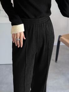 FRIFUL Women's Casual Solid Color Ruffle Hem Pants Work Beach Vacation Formal Everyday Work Daily Plain Black Fall Formal Night Out - Black - View 3