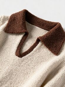 Omancia Elegant Polo Collar Long Sleeve Women's Sweater Dress - Khaki - View 4
