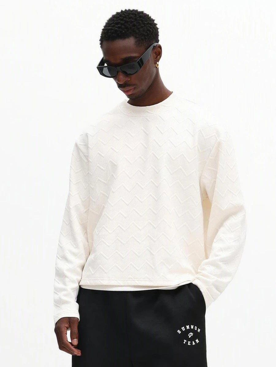 SUMWON Suéter de cuello redondo de punto de cable de manga larga, suéter casual de invierno de punto texturizado - Beis - Ver 1