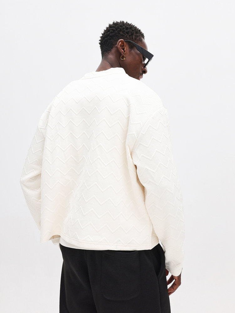 SUMWON Sweater Pullover Lengan Panjang Leher Bulat Rajut Kabel Kasual Musim Dingin Bertekstur Rajut - Krem - View 5