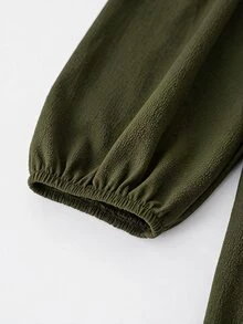 Rusticease Plus Size Women's Solid Color Round Neck Long Sleeve Casual Dress - Army Green - View 7