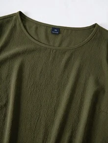 Rusticease Plus Size Women's Solid Color Round Neck Long Sleeve Casual Dress - Army Green - View 4