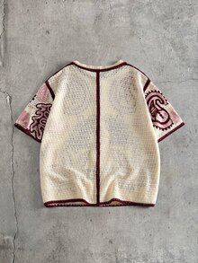 AXEPEAK 男士大尺碼佩斯利花紋休閒日常針織上衣 - 紅色 - 查看 2