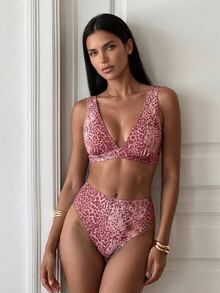 Costavie 2026 Spring/Summer Random Leopard Print Deep V Side High Waist Women's Bikini Swimwear Two Pieces Set - Multicolor - View 1
