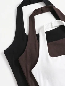 Tween Girls Tank Tops Kids Black White Brown 3pcs Packs Casual Streetwear Minimalist Suitable For All Seasons Summer - Multicolor - View 4