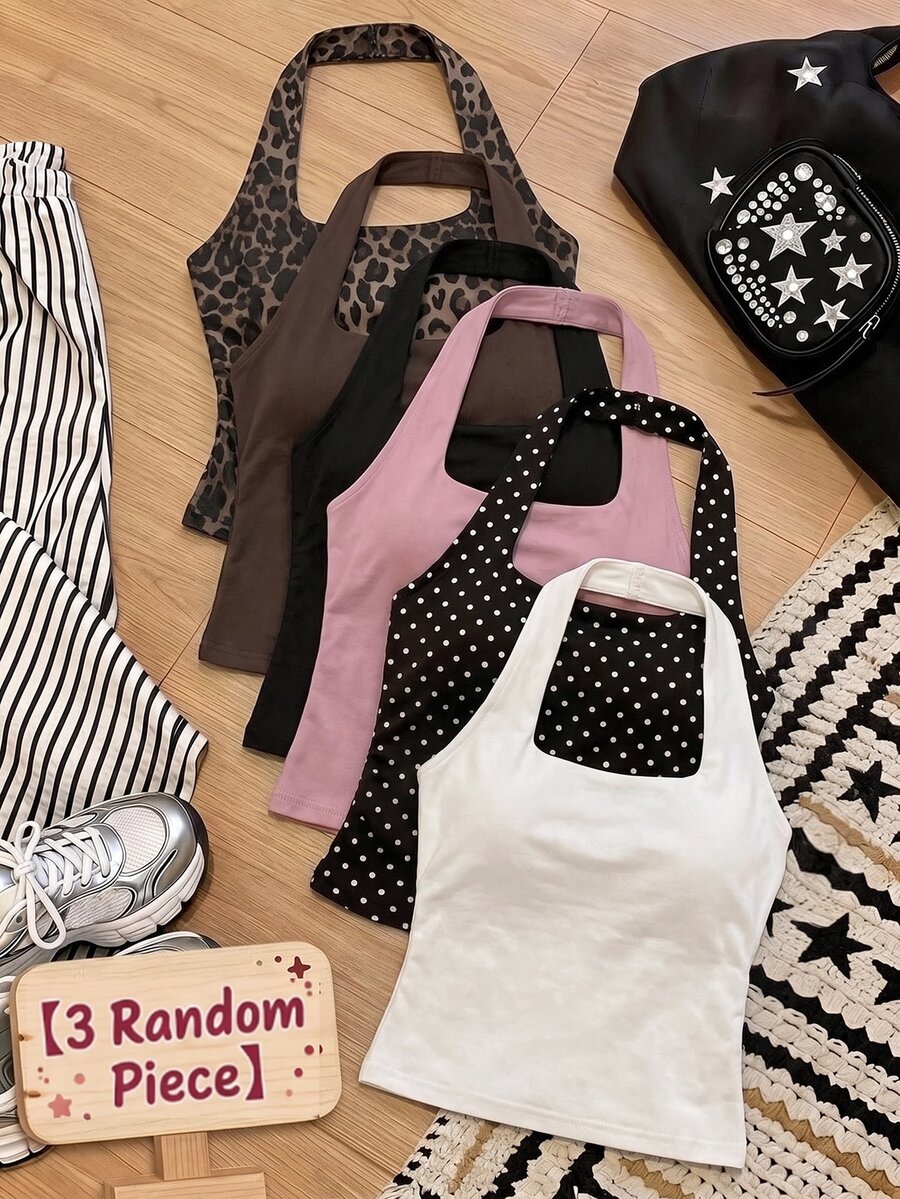 Tween Girls Tank Tops Kids Black White Brown 3pcs Packs Casual Streetwear Minimalist Suitable For All Seasons Summer - Multicolor - View 1
