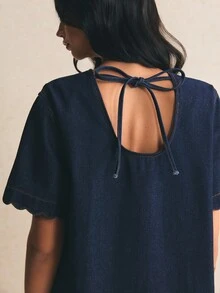 Poéselle 女士纯色简约休闲短袖牛仔连衣裙，夏季新款女士休闲连衣裙，纯棉休闲连衣裙，女士连衣裙，女士休闲夏季连衣裙，母亲节连衣裙，Zanzea 女士连衣裙，休闲女士连衣裙，短袖连衣裙，母亲节连衣裙，牛仔女士连衣裙，短款连衣裙，荷叶边连衣裙，100% 纯棉服装，女士连衣裙，休闲连衣裙，夏季女士休闲吊带裙 - 深色水洗藍 - 查看 7