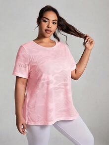 SHEIN Rhythm Era Women's Plus Size Sports Yoga Outdoor Gym Short Sleeve Top With Back Criss-Cross Mesh Patchwork - Baby Pink - View 4