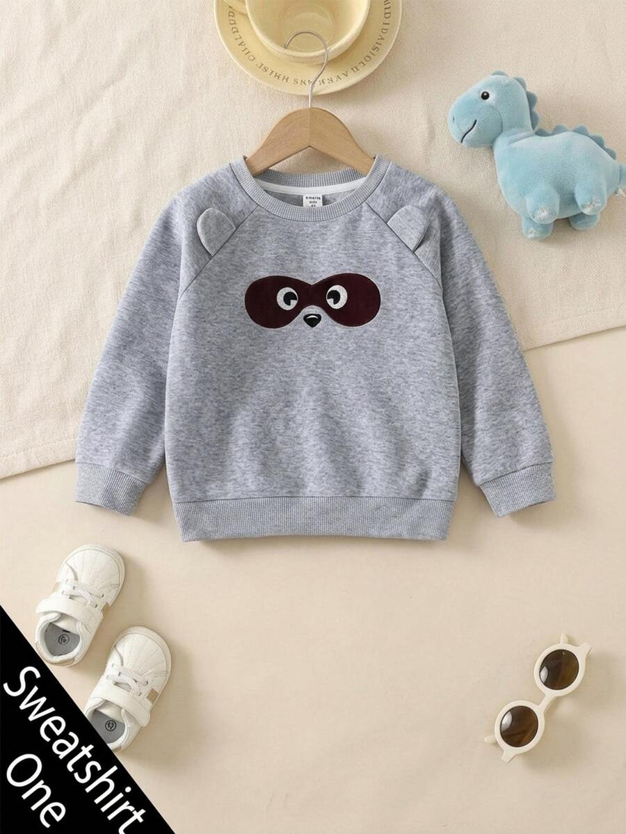 SHEIN Kids Young Boys Casual And Cute Animal Print Grey Crewneck Sweatshirt Is Perfect For Autumn And Winter Wear. - Light Grey - View 1