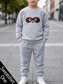 SHEIN Kids Young Boys Casual And Cute Animal Print Grey Crewneck Sweatshirt Is Perfect For Autumn And Winter Wear. - Light Grey - View 3