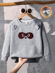 SHEIN Kids Young Boys Casual And Cute Animal Print Grey Crewneck Sweatshirt Is Perfect For Autumn And Winter Wear. - Light Grey - View 5