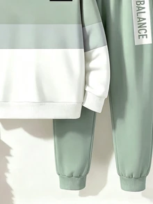 Tween Boy Casual Minimalist Long Sleeve Hooded Comfortable Sweatshirt 2pcs Set Suitable For Autumn/Winter - Multicolor - View 4
