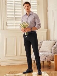 Officeau Men's Black Slim Fit Wrinkle-Resistant Stretch Suit Pants, For Formal Business/ Office - Black - View 2