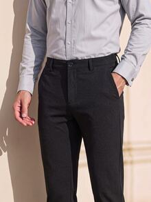 Officeau Men's Black Slim Fit Wrinkle-Resistant Stretch Suit Pants, For Formal Business/ Office - Black - View 8