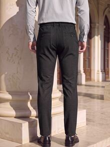 Officeau Men's Black Slim Fit Wrinkle-Resistant Stretch Suit Pants, For Formal Business/ Office - Black - View 4