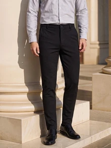 Officeau Men's Black Slim Fit Wrinkle-Resistant Stretch Suit Pants, For Formal Business/ Office - Black - View 3