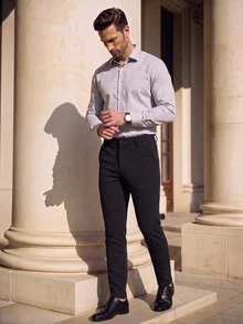 Officeau Men's Black Slim Fit Wrinkle-Resistant Stretch Suit Pants, For Formal Business/ Office - Black - View 7
