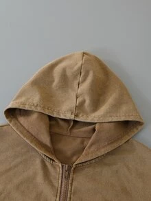 SHEIN Tween Boys Casual Solid Color Minimalist Zip-Up Sweatshirt - Mocha Brown - View 3